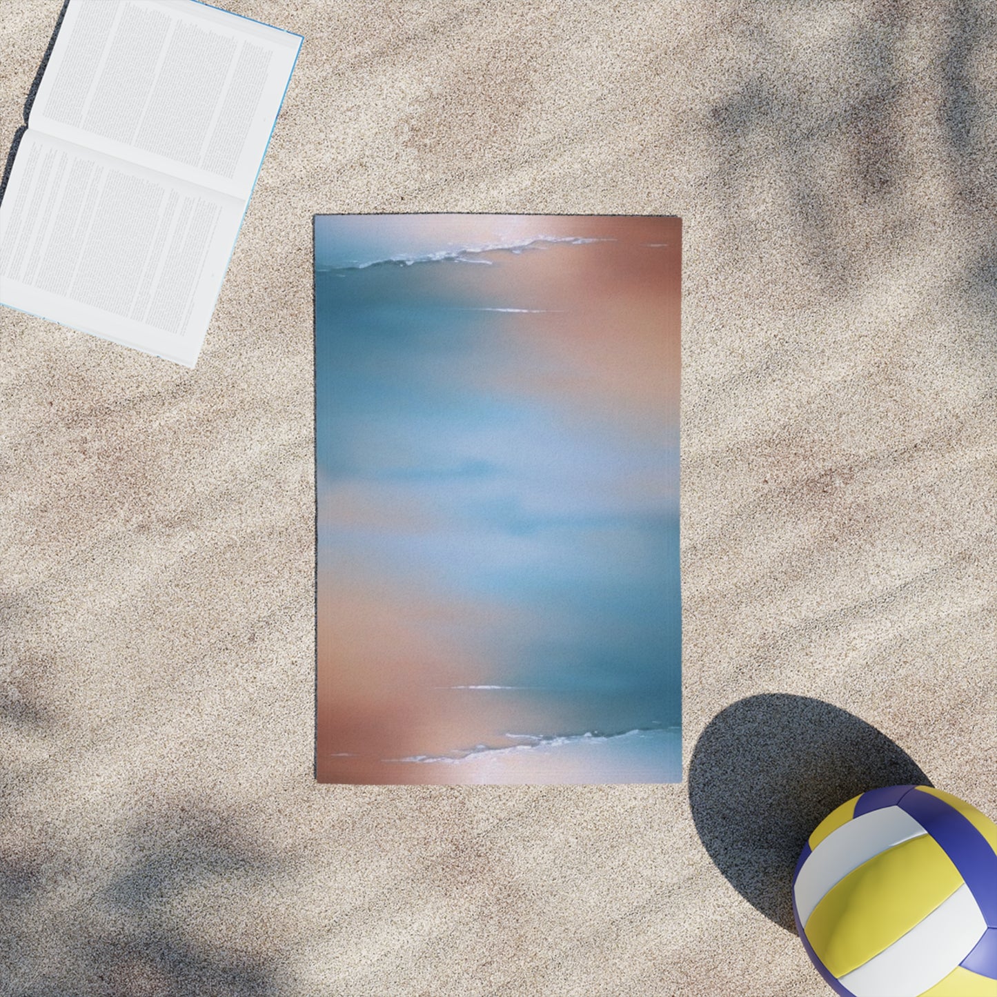 Blue Sea Peach Fog Beach Towel, 18" x 27"