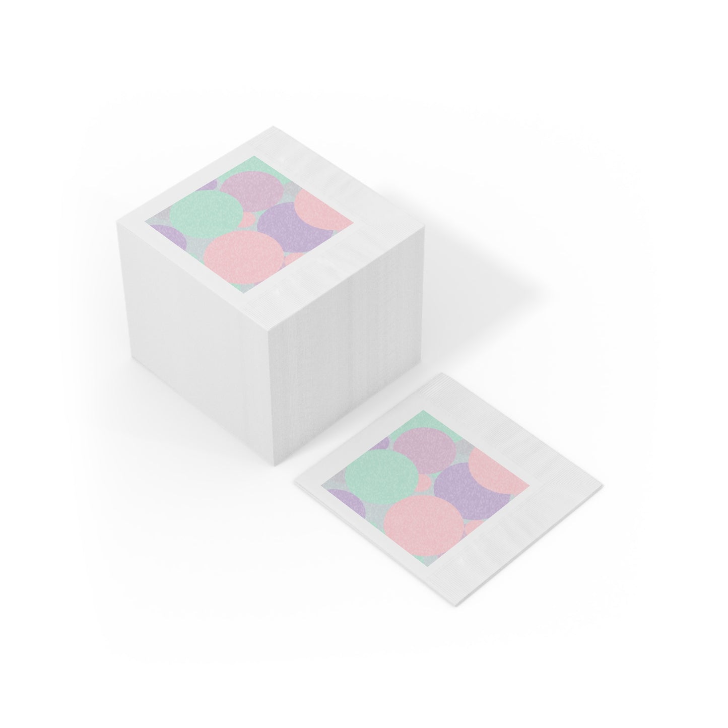 Pastel Peach and Soft Green Patches White Coined Napkins, 6.5" x 6.5"