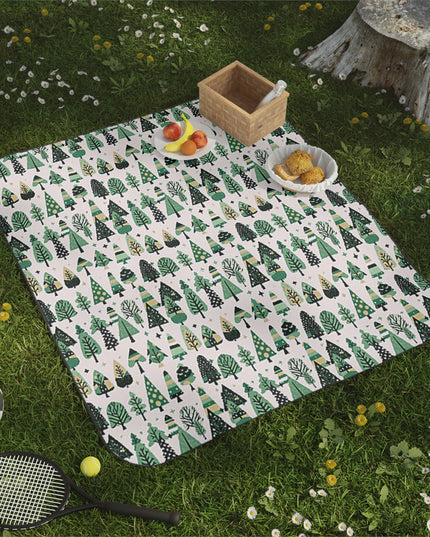 Mini Vintage Green Trees Picnic Blanket, 61" × 51"