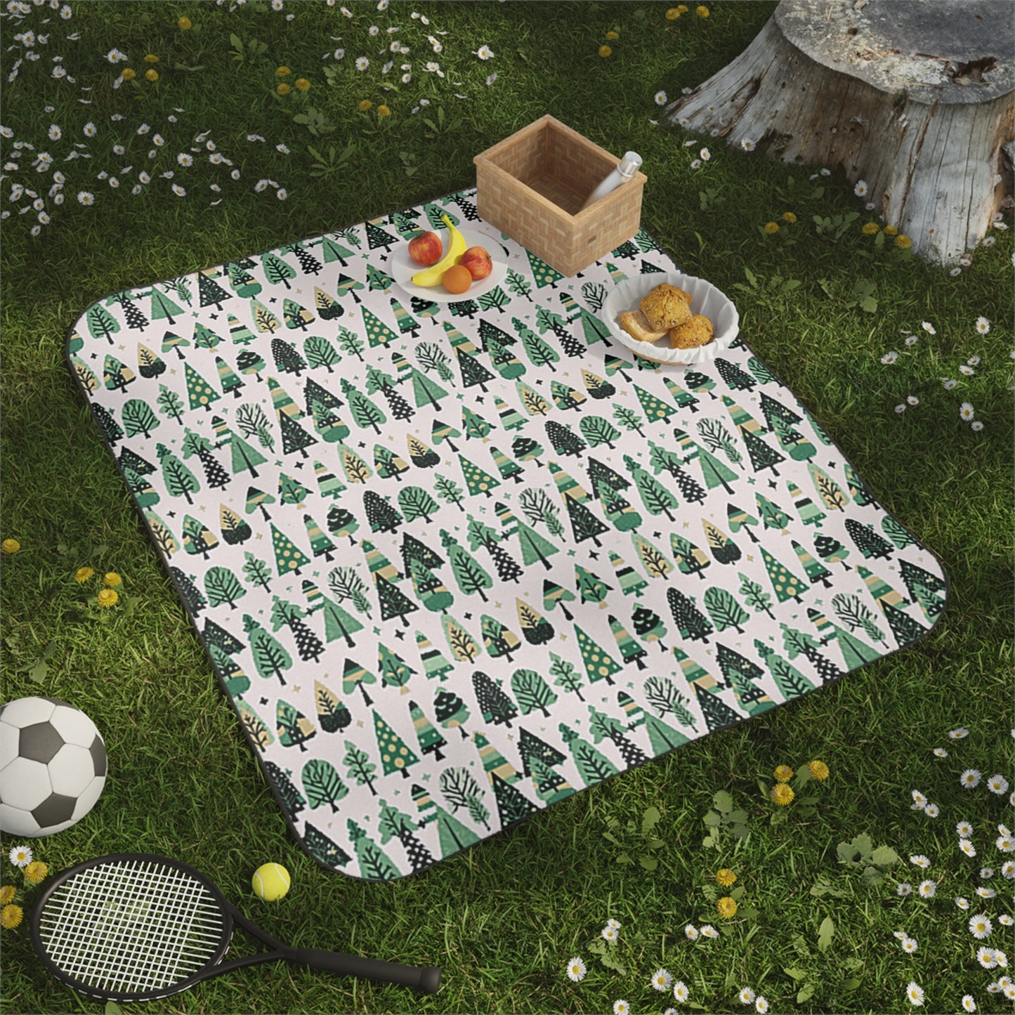 Mini Vintage Green Trees Picnic Blanket, 61" × 51"
