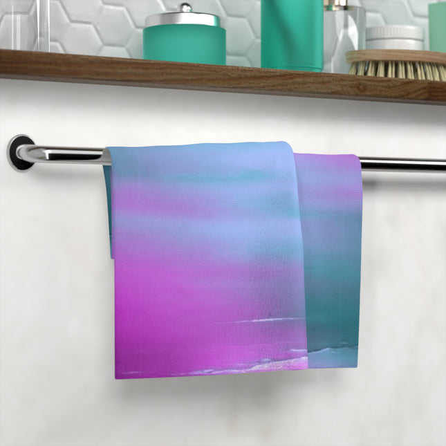 Dark Blue Green Sea Purple Fog Face Towel, 13" x 13"