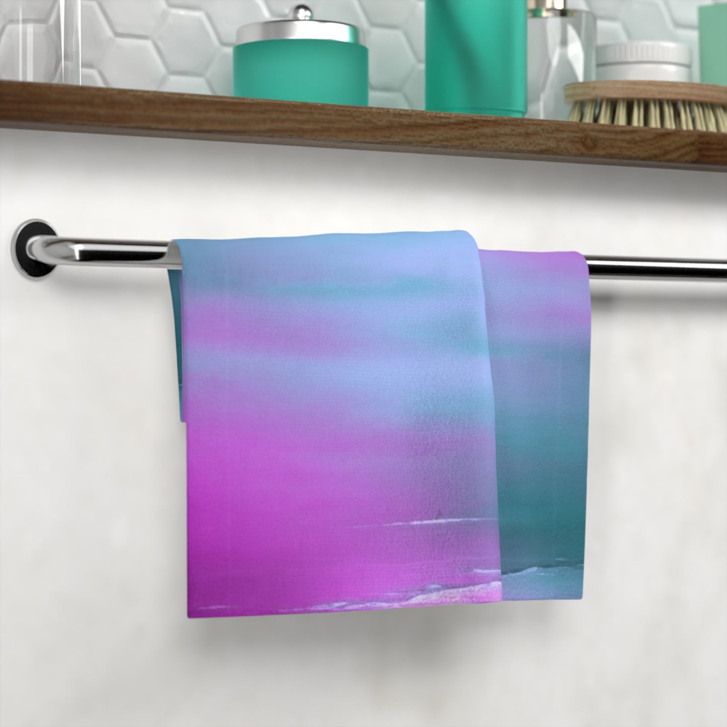 Dark Blue Green Sea Purple Fog Face Towel, 13" x 13"
