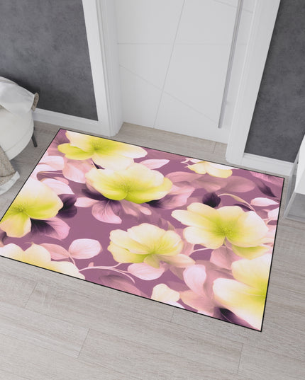 Lemon Blossom Floral Bunch Heavy Duty Floor Mat, 48" x 72"