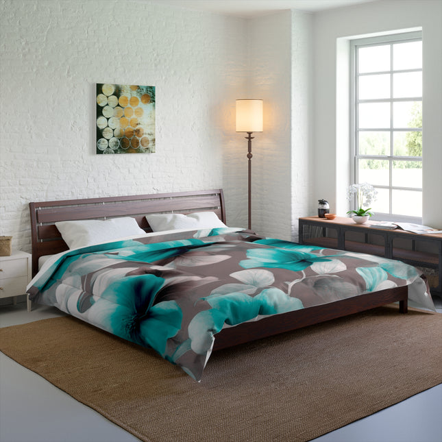 Tif Green Gray Floral Bunch Comforter, 104" × 88"