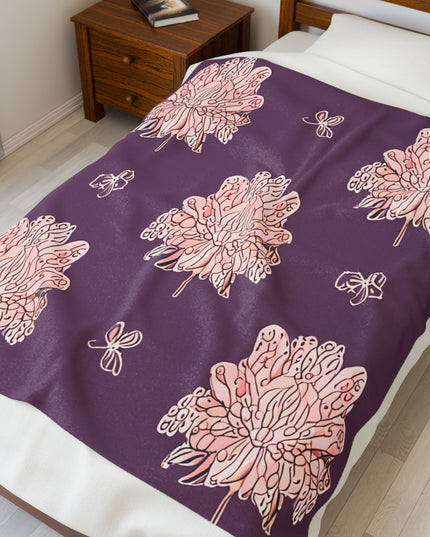 Pink Floral Butterflies Velveteen Plush Blanket, 50" x 60"