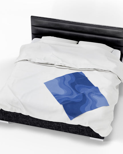 Deep Blue Wavey Velveteen Plush Blanket, 30" x 40"