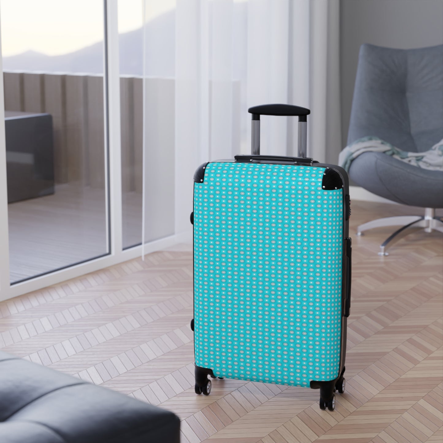 Tif Green Star-crossed Bodies Medium Suitcase with built in lock, 4 double-wheels, telescopic handle, and ABS back hard-shell