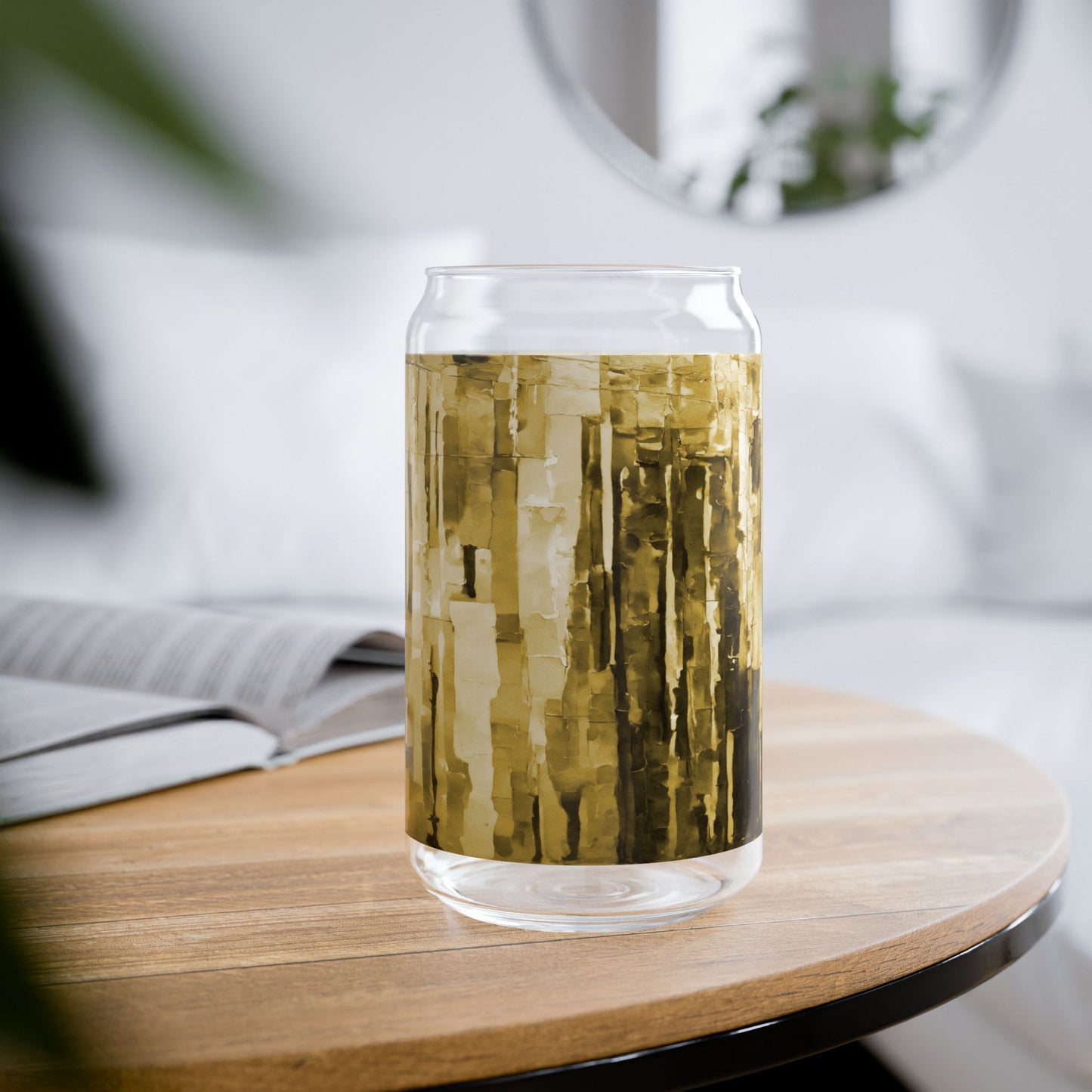 Striped Light Brown Sipper Glass, 16oz
