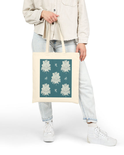 Tif Green White Floral Butterflies Cotton Canvas Tote Bag