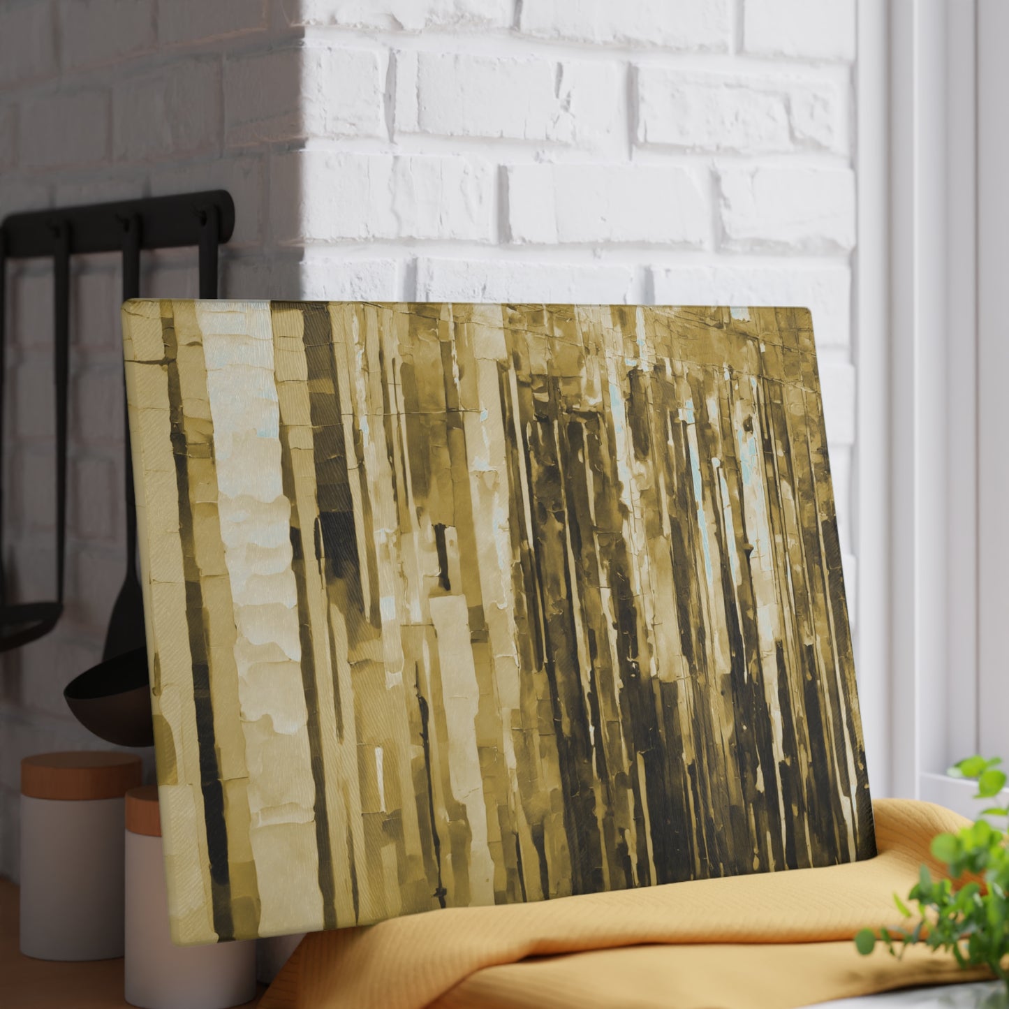 Striped Light Brown 11" x 15" Glass Cutting Board
