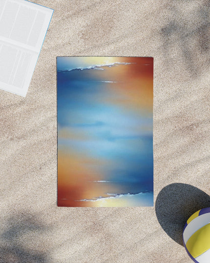 Blue Sea Red Orange Fog Beach Towel, 18" x 27"