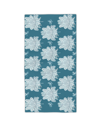 Tif Green White Floral Butterflies Beach Towel, 24" x 44"