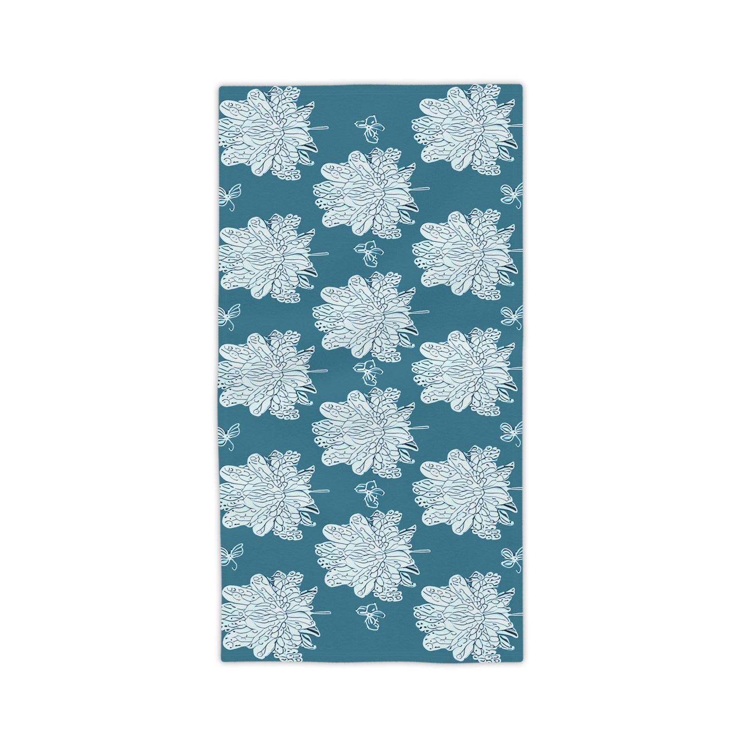 Tif Green White Floral Butterflies Beach Towel, 24" x 44"