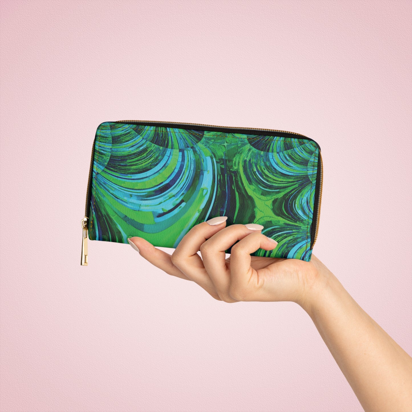 Uzi Spiral Blue Green Elegant Abstract Zipper Wallet - Stylish & Functional Accessory for Everyday Use
