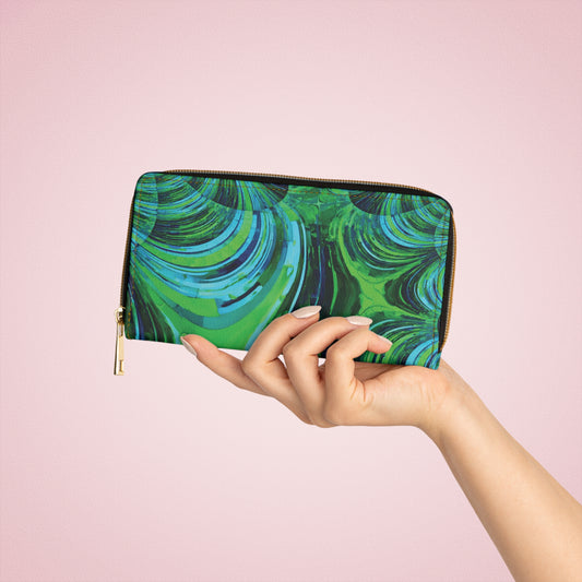 Uzi Spiral Blue Green Elegant Abstract Zipper Wallet - Stylish & Functional Accessory for Everyday Use