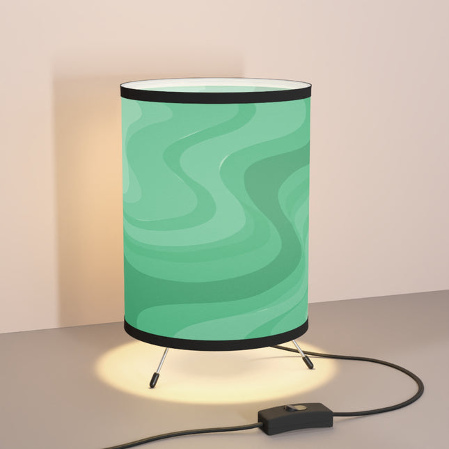 Mint Green Wavey Tripod Lamp with High-Res Printed Shade, US\CA plug