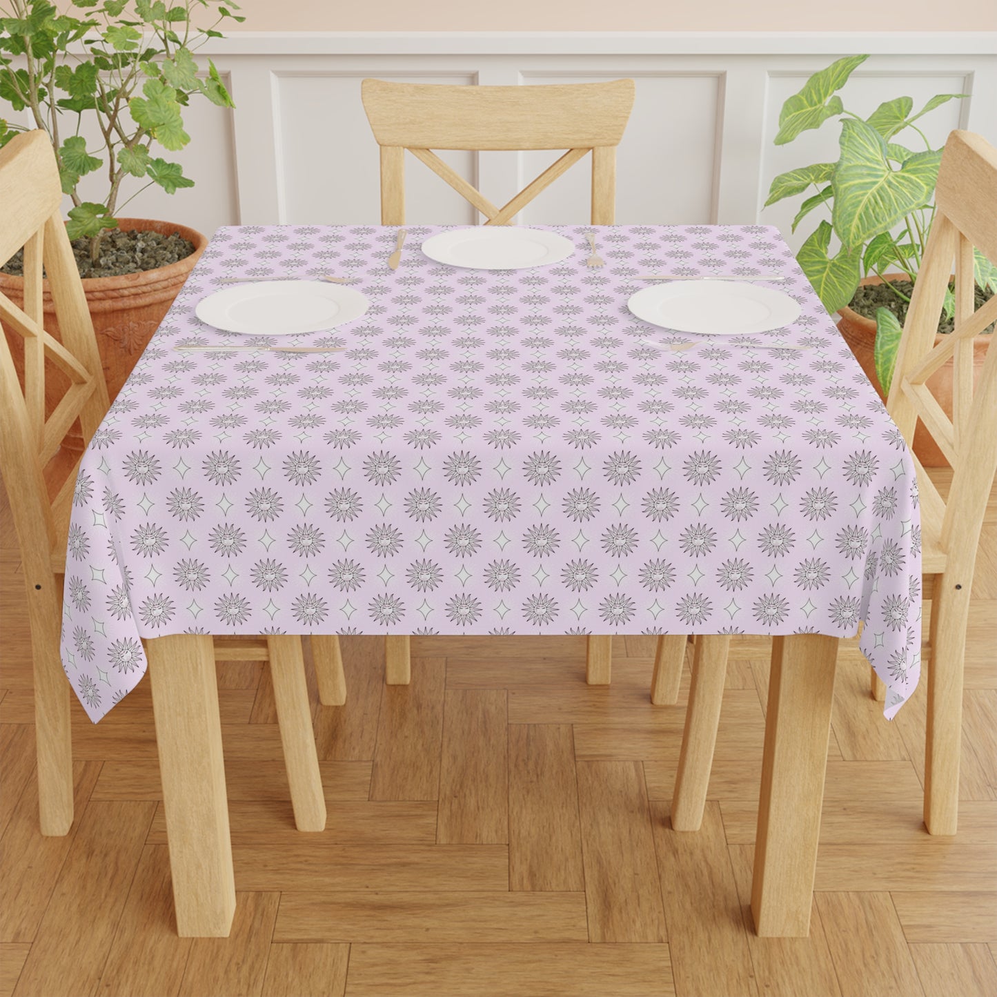 Pink Mornings Star-crossed Bodies Tablecloth, 55" x 55"