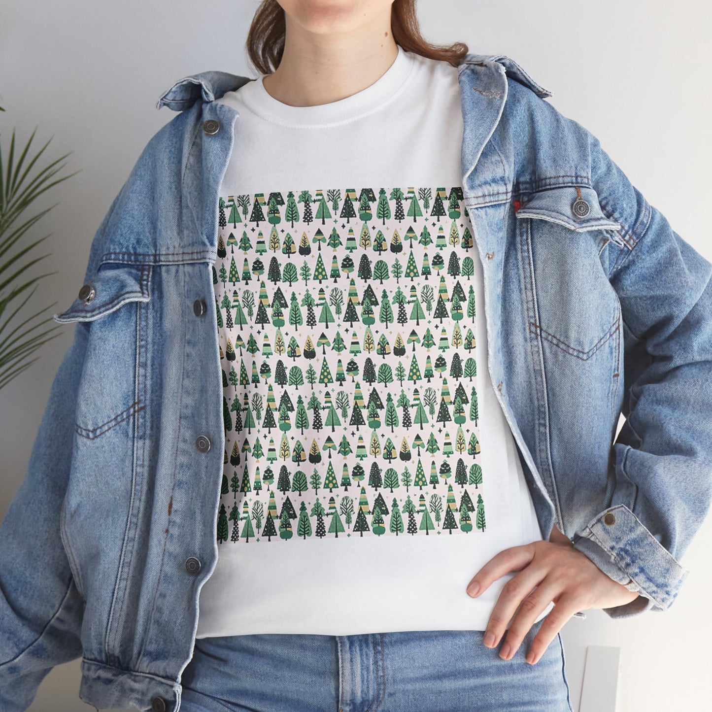 Mini Vintage Green Trees Unisex Heavy Cotton Tee, Medium
