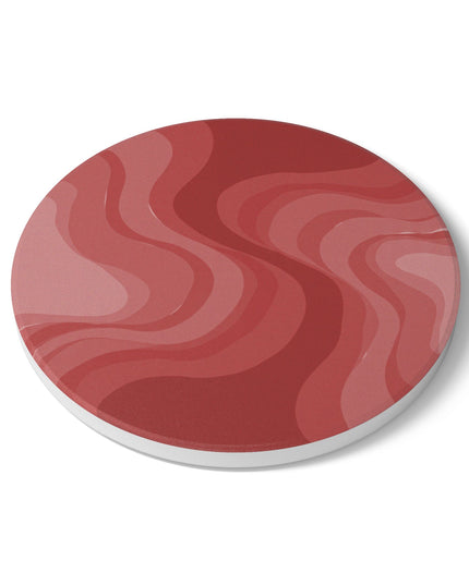 Power Red Wavey 4" x 4" Round Ceramic Coaster