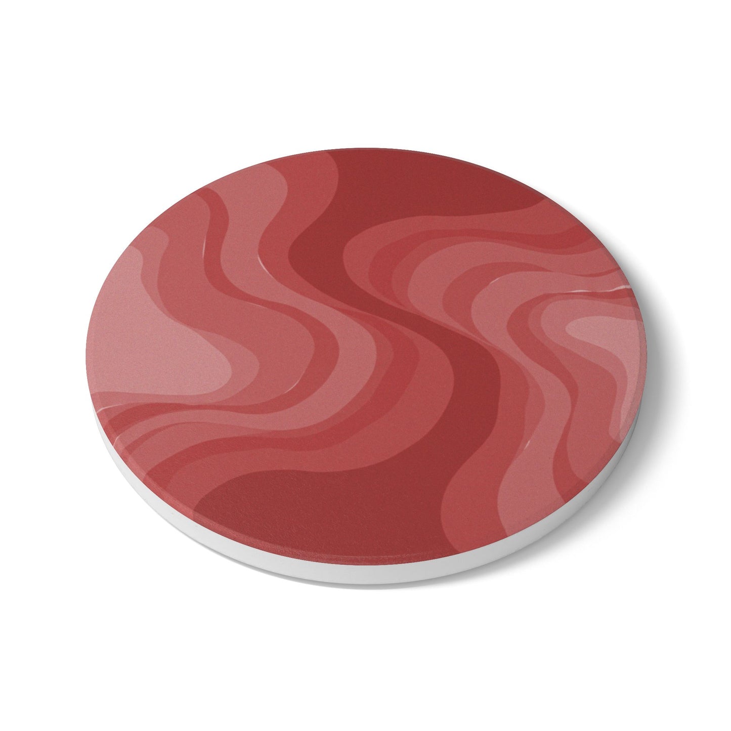 Power Red Wavey 4" x 4" Round Ceramic Coaster