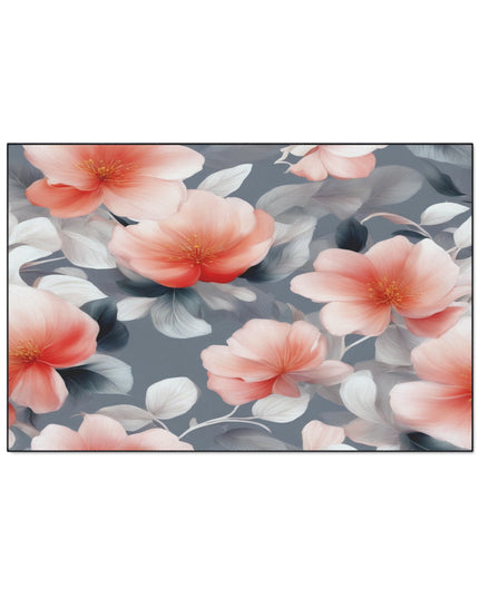 Red Blossom Floral Bunch Heavy Duty Floor Mat, 48" x 72"