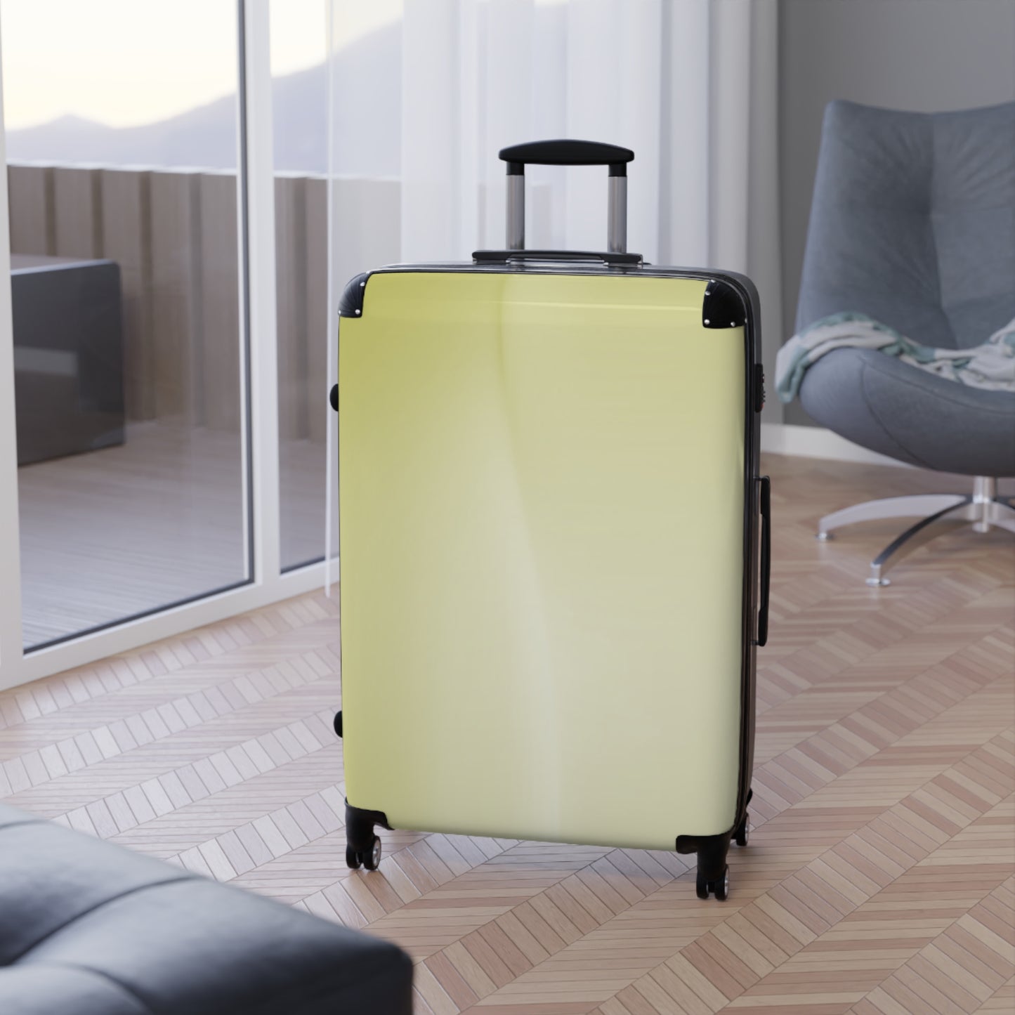 Lemon Fade Large Suitcase with built in lock, 4 double-wheels, telescopic handle, and ABS back hard-shell