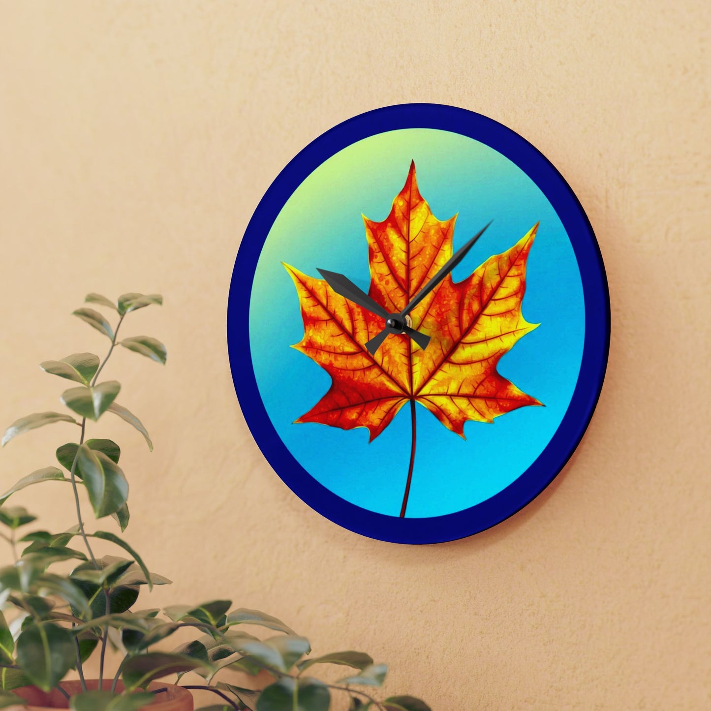 Alpha Maple Leaf Acrylic Wall Clock, Round or Square, 10.75" x 10.75"