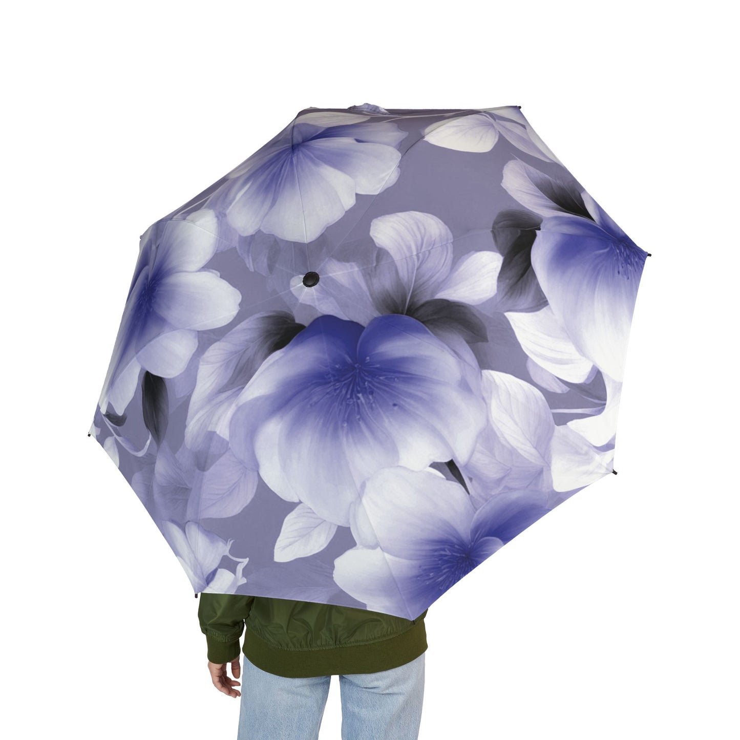 Indigo Blossom Floral Bunch Foldable Umbrella - Compact & Chic