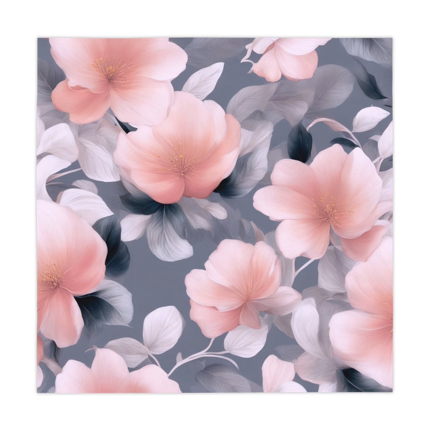 Peach and Blue Gray Floral Bunch Tablecloth, 55" x 55"