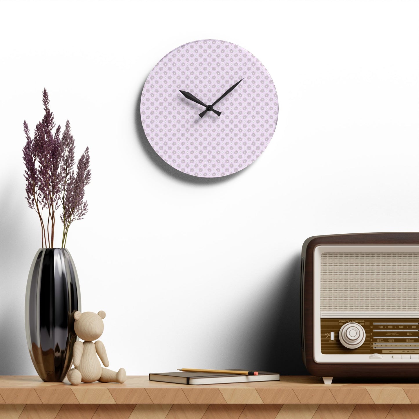 Pink Mornings Star-crossed Bodies Acrylic Wall Clock, Round or Square, 10.75" x 10.75"