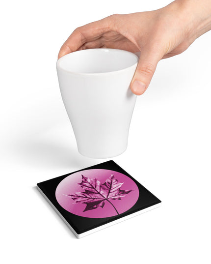 Magenta Maple Leaf 4" x 4" Square Ceramic Coaster