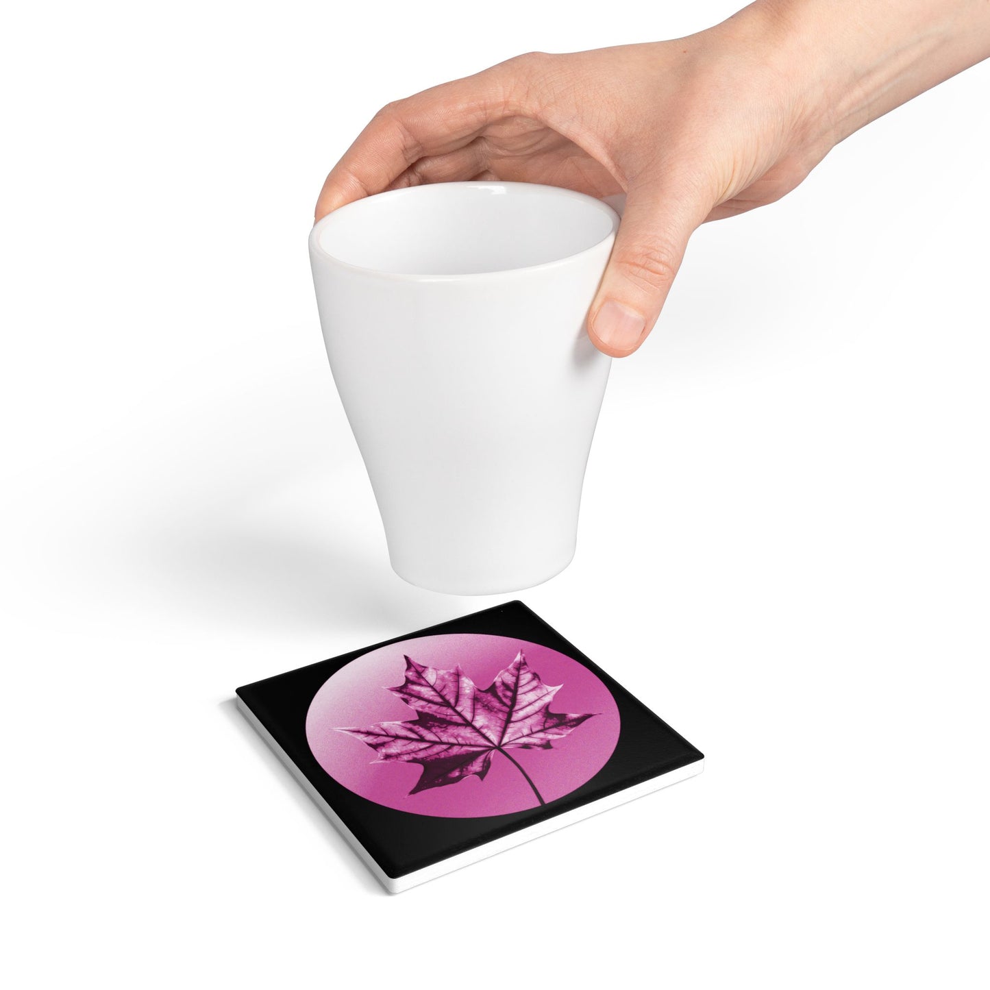 Magenta Maple Leaf 4" x 4" Square Ceramic Coaster