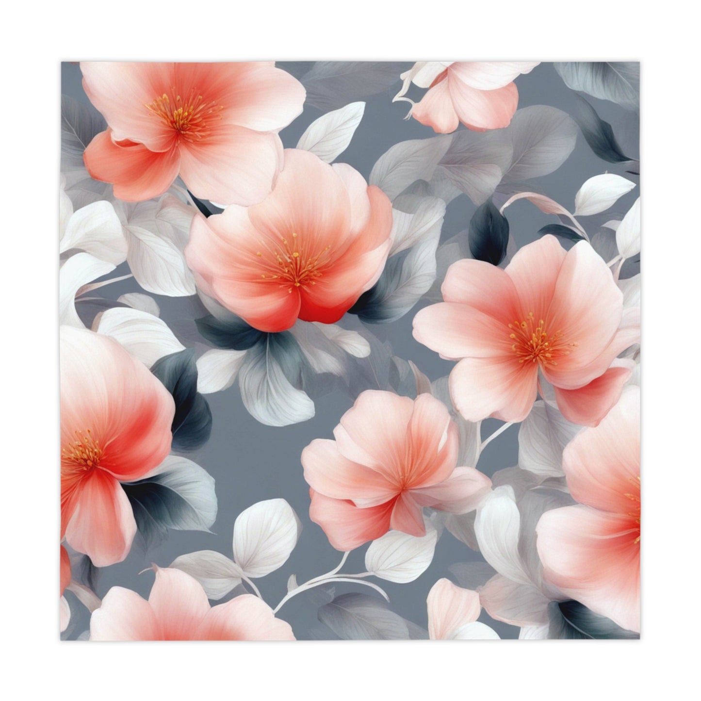 Red Blossom Floral Bunch Tablecloth, 55" x 55"