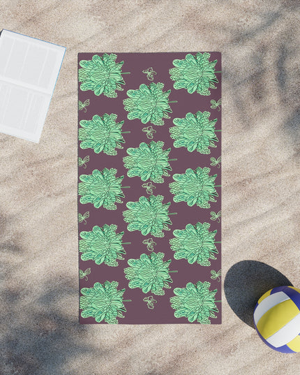 Mint Green Floral Butterflies Beach Towel, 24" x 44"