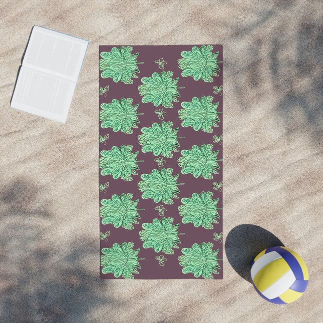 Mint Green Floral Butterflies Beach Towel, 24" x 44"
