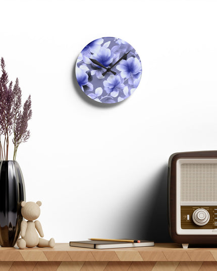 Indigo Blossom Floral Bunch Acrylic Round Wall Clock, 8" x 8"