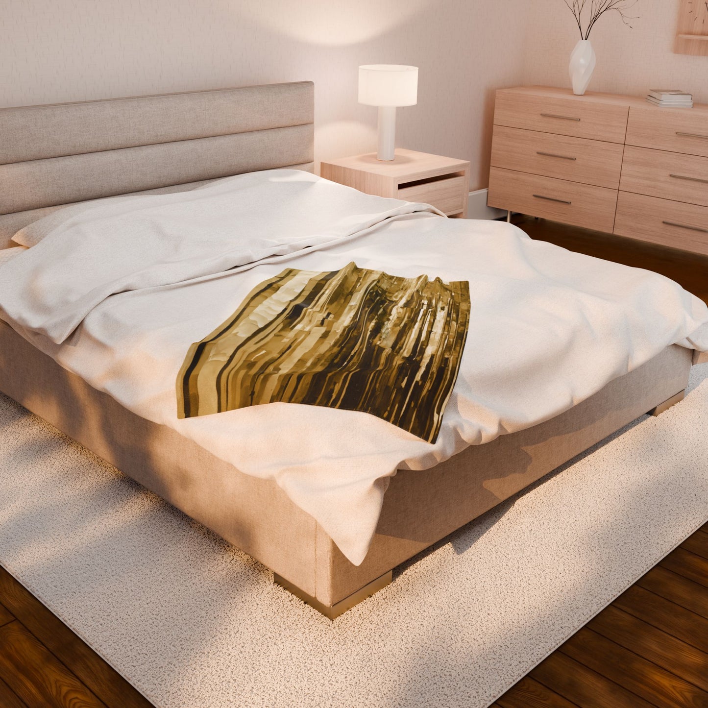 Striped Light Brown Velveteen Plush Blanket, 30" x 40"