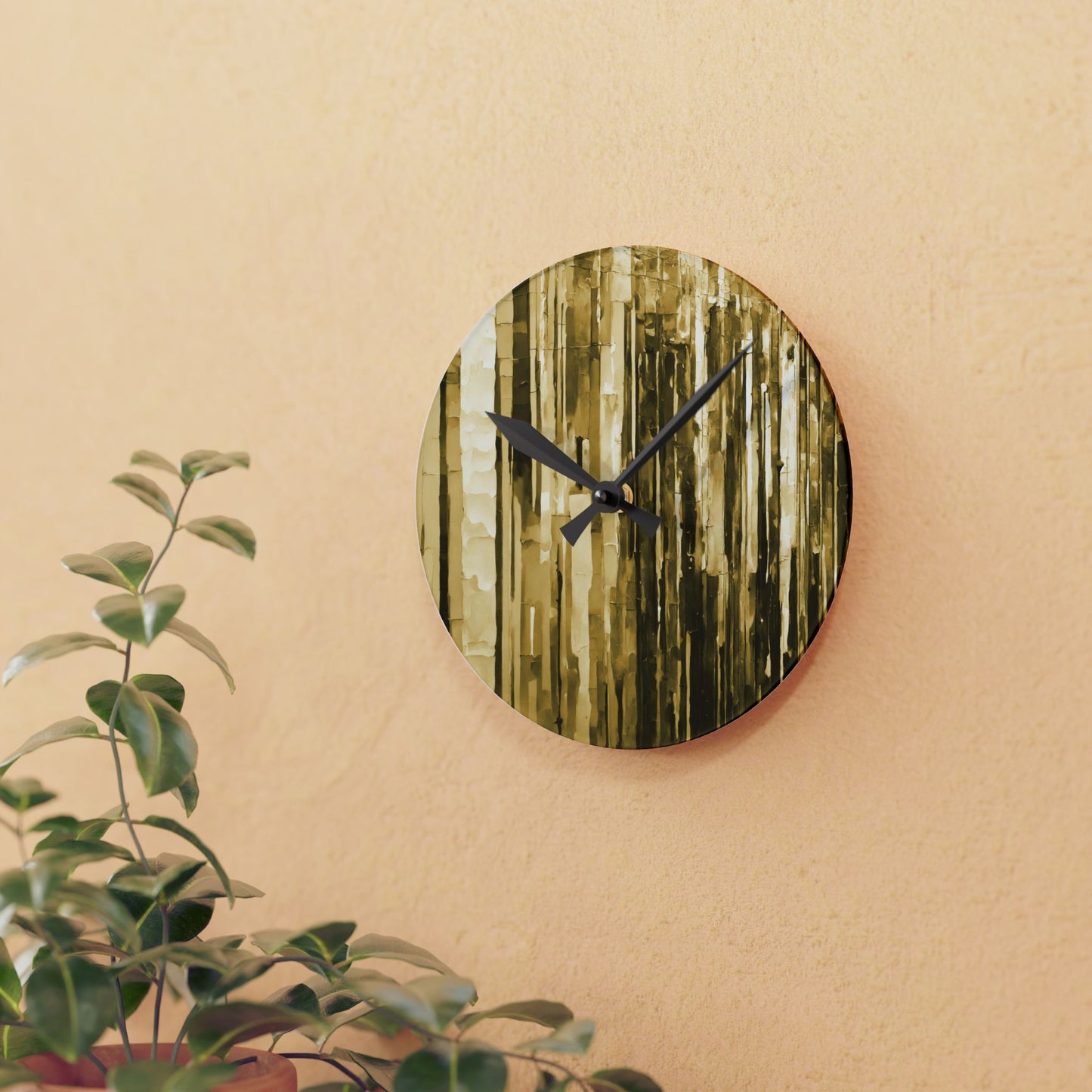 Striped Light Brown Acrylic Round Wall Clock, 8" x 8"