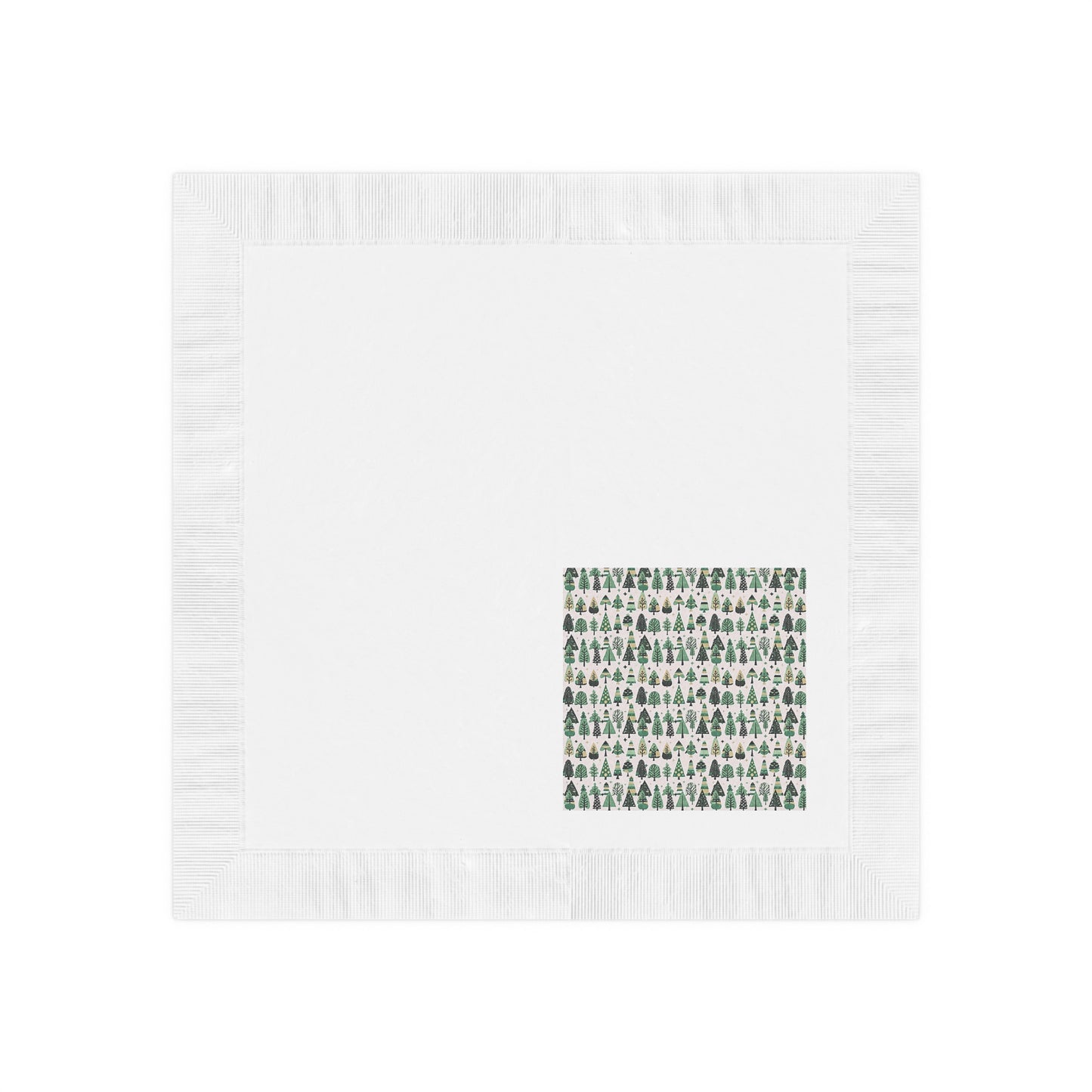 Mini Vintage Green Trees White Coined Napkins, 4.8" x 4.8"