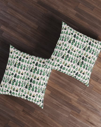 Mini Vintage Green Trees Tufted Floor Pillow, Square, 30' x 30'