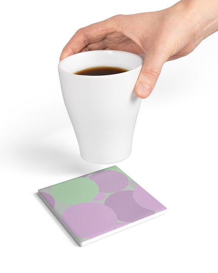 Pastel Lavender Purple and Soft Green Patches 4" x 4" Square Ceramic Coaster