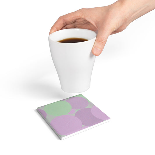 Pastel Lavender Purple and Soft Green Patches 4" x 4" Square Ceramic Coaster