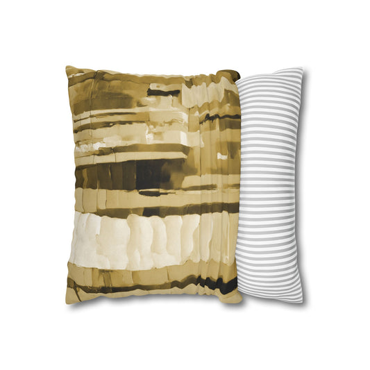 Striped Light Brown Spun Polyester Square Pillowcase, 14" x 14"