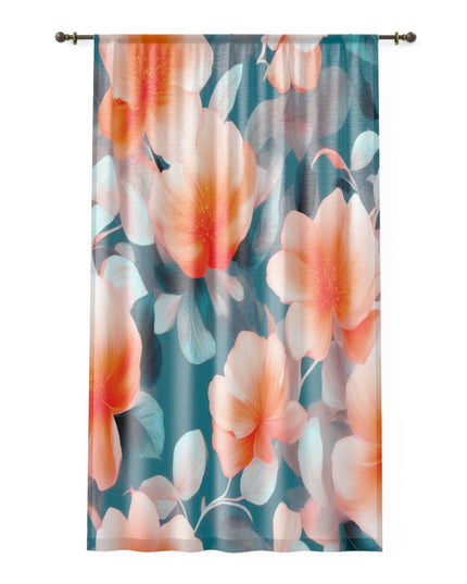 Orange Blossom Floral Bunch Sheer Window Curtain, 50" x 84", partially transparent