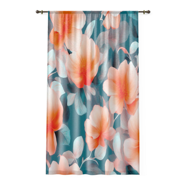 Orange Blossom Floral Bunch Sheer Window Curtain, 50" x 84", partially transparent