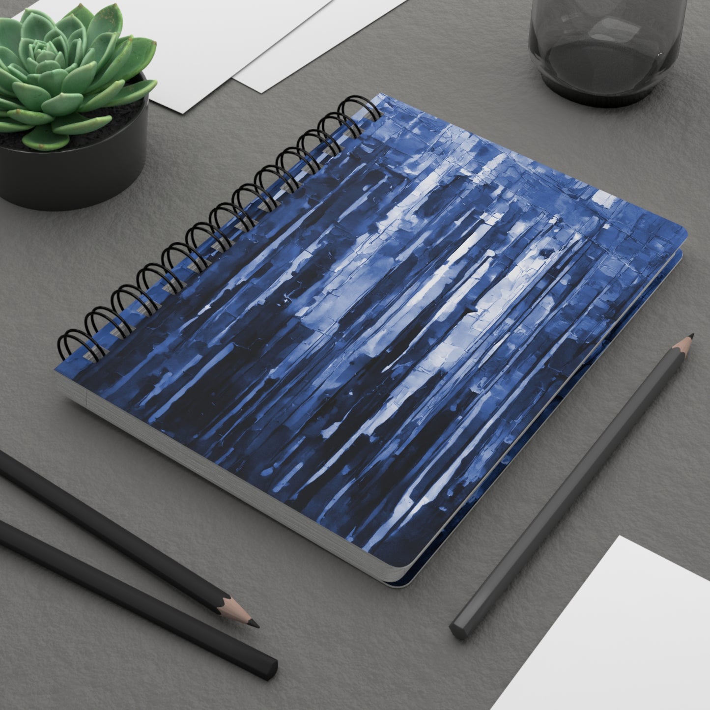 Striped Deep Blue Spiral Bound Journal, 5" x 7" 150 pages