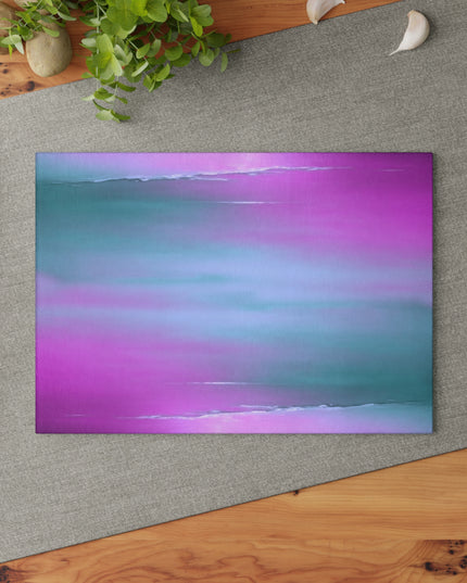 Dark Blue Green Sea Purple Fog 8" x 11" Glass Cutting Board