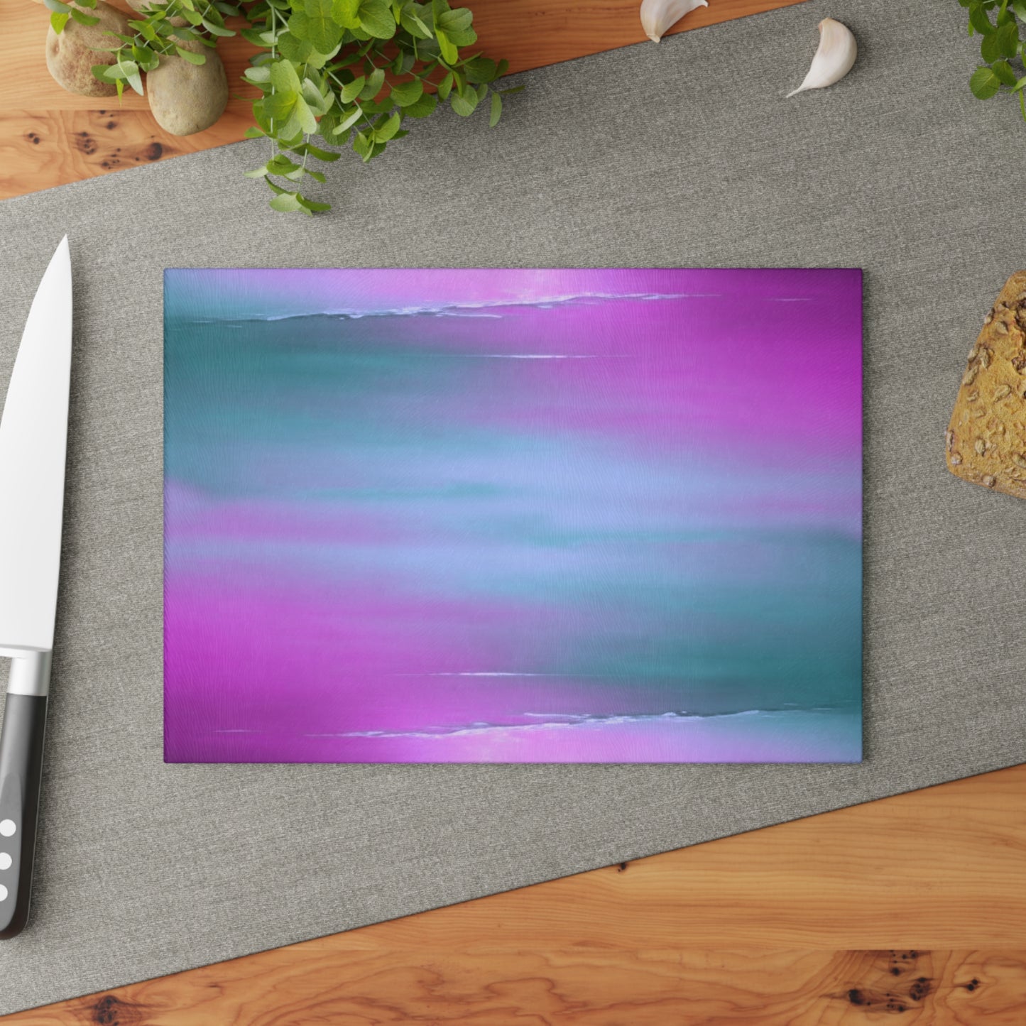 Dark Blue Green Sea Purple Fog 8" x 11" Glass Cutting Board