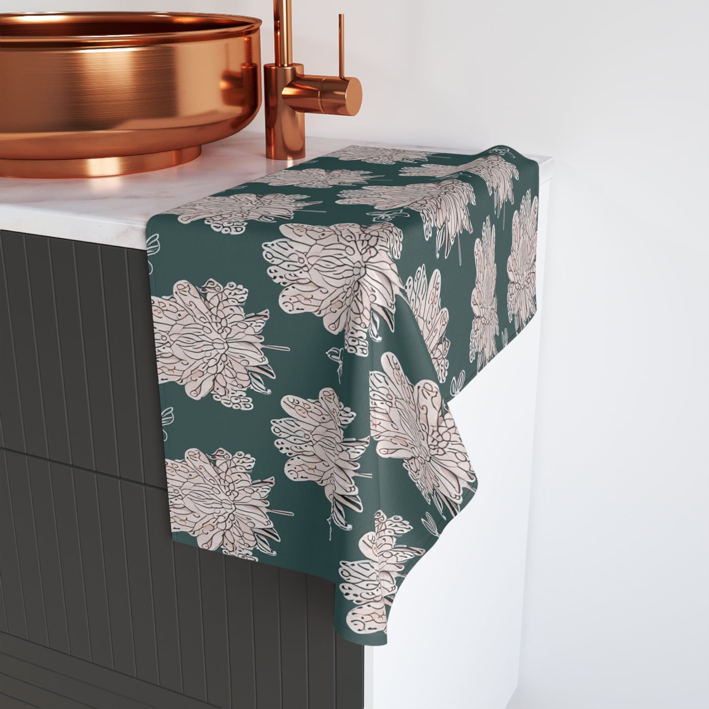 Soft White Floral Butterflies Hand Towel, 16" x 28"