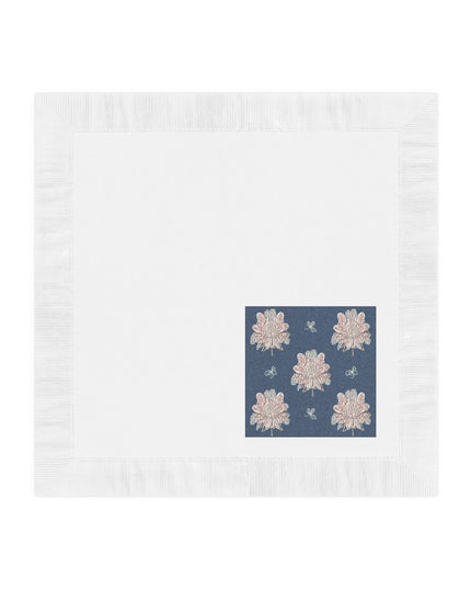 Rose White Floral Butterflies White Coined Napkins, 4.8" x 4.8"
